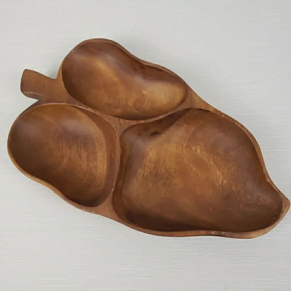 VTG Monkey Pod Wood Banana Leaf Shape Tray Bowl Platter MCM Cottage Farmhouse